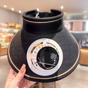 Ventilatore a Energia Solare - Protezione UV + Ricaricabile via USB - 3 Posizioni di Ventilazione - Cappello Respirante per l'Estate - Uomo/Donna - Dimensione Regolabile - Nero