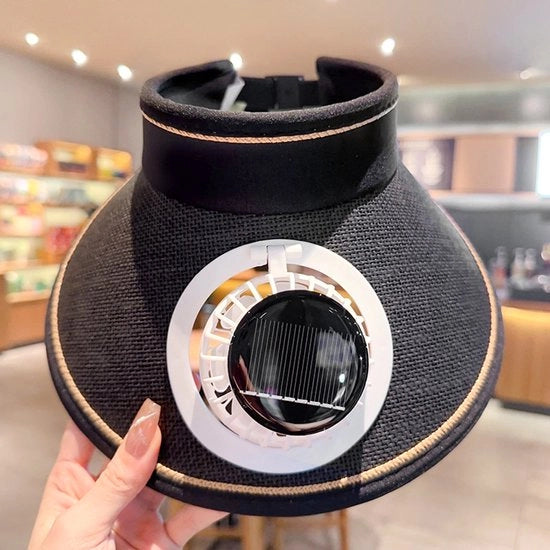 Ventilatore a Energia Solare - Protezione UV + Ricaricabile via USB - 3 Posizioni di Ventilazione - Cappello Respirante per l'Estate - Uomo/Donna - Dimensione Regolabile - Nero