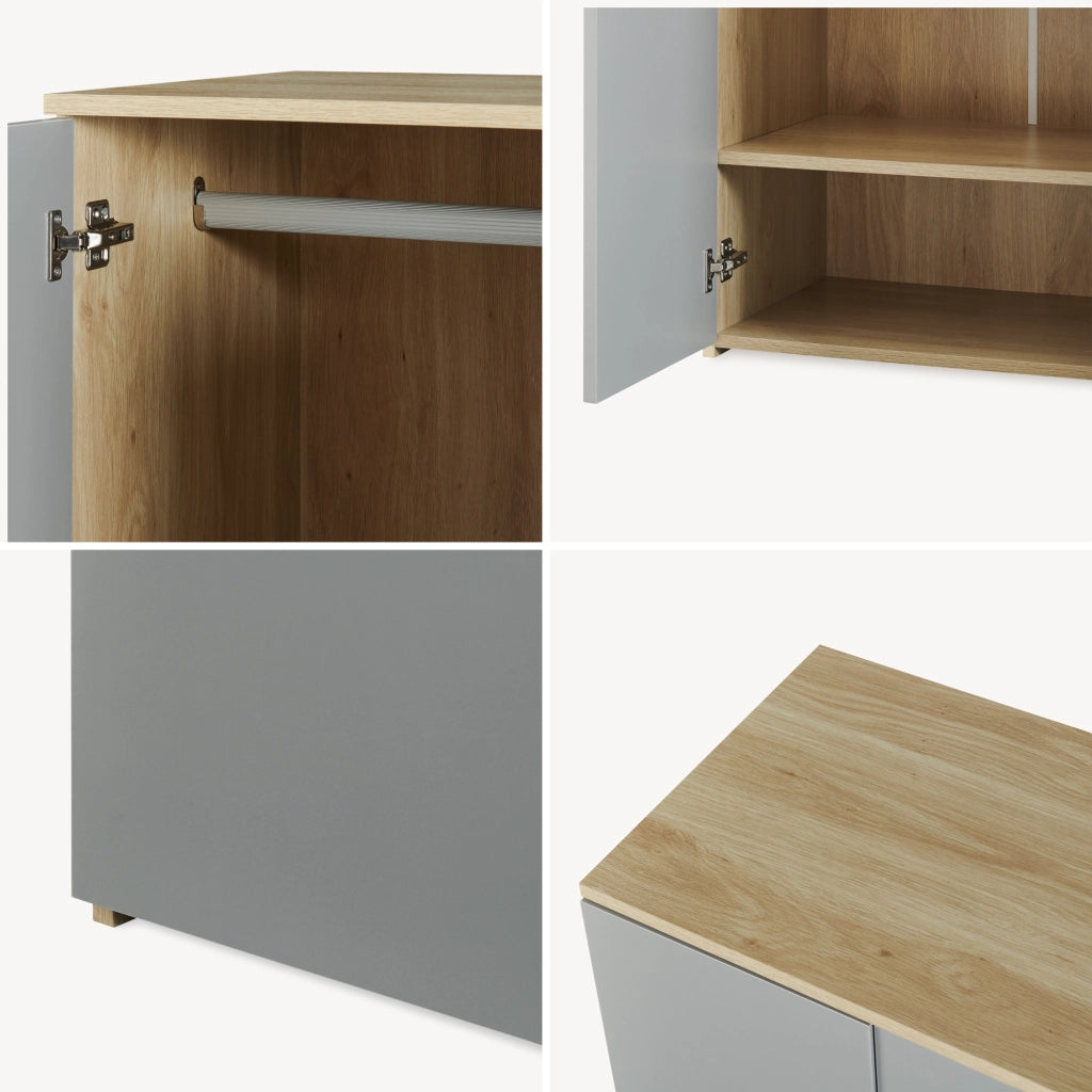 Armadio Beldinupp per Cameretta a 2 Ante 123 x 60 x 40 cm - Effetto Rovere/Grigio [en.casa]