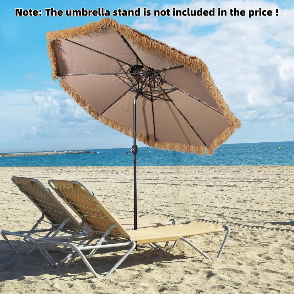 Ombrellone Spiaggia in Paglia Tropicale Hawaiano Pieghevole 300 cm, Parasole in Paglia, Parasole da Spiaggia con Doppio Tetto, Ombrellone per Giardino, Balcone, Giallo -Marrone, senza Base