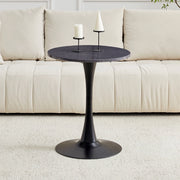 Tavolo rotondo in MDF e metallo nero effetto marmo; altezza 72 cm; stile Mid-Century