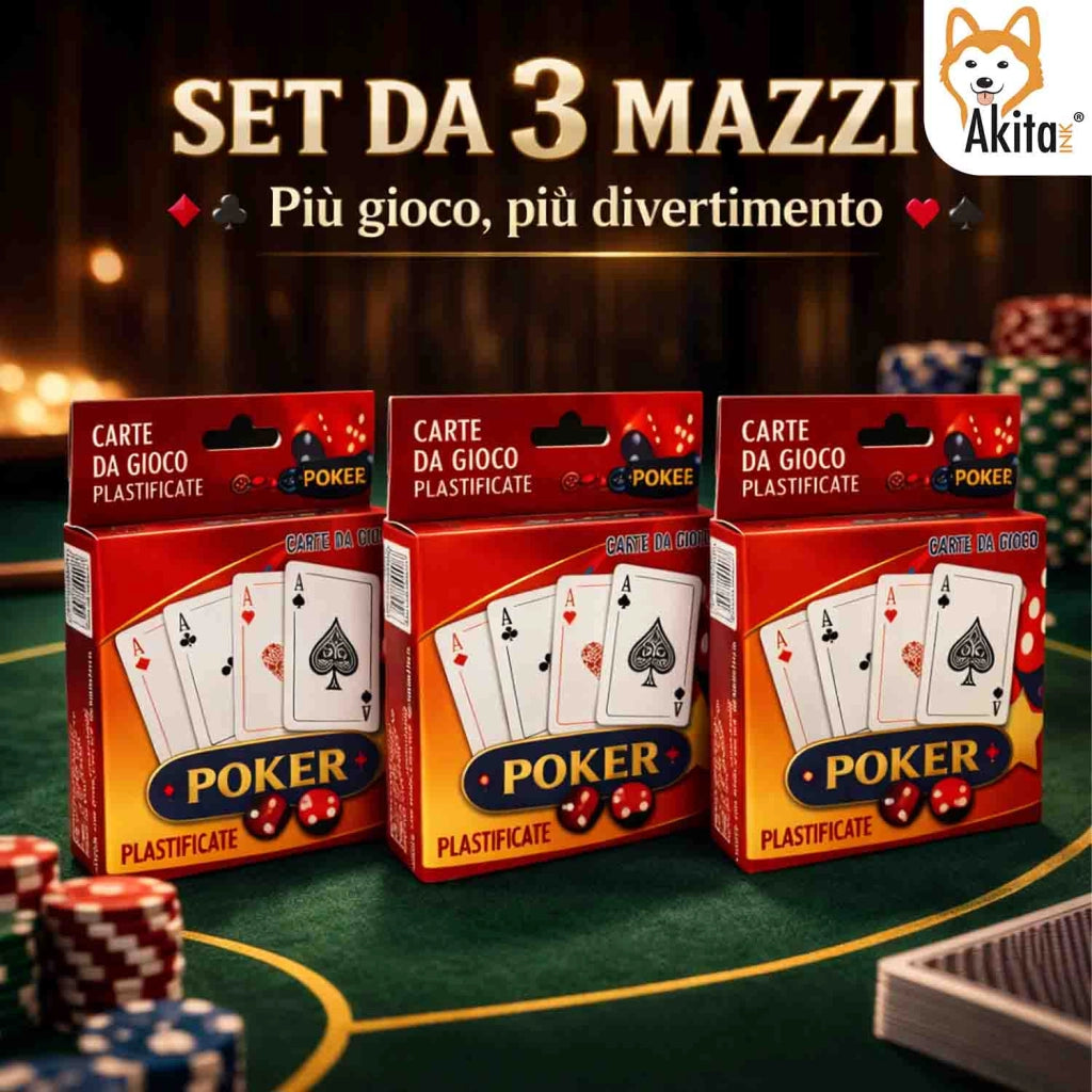 Akitaink Carte da Gioco Poker Plastificate 3 Mazzi