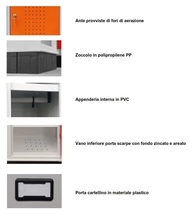 Armadietto spogliatoio a 1 posto con divisorio sporco/pulito cm. 40x50x175h