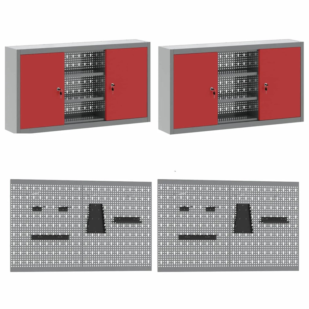 Mobile da lavoro 10 pcs Rosso Legno ingegnerizzato e acciaio 3321485