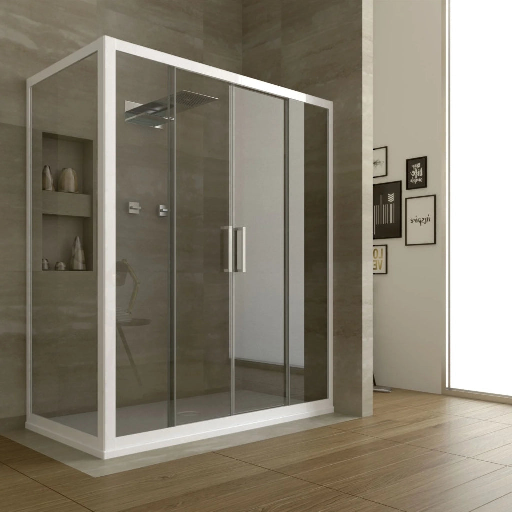 Box Doccia 90x150 CM H 200 Vetro Trasparente Profilo Bianco mod. Star 2 Ante