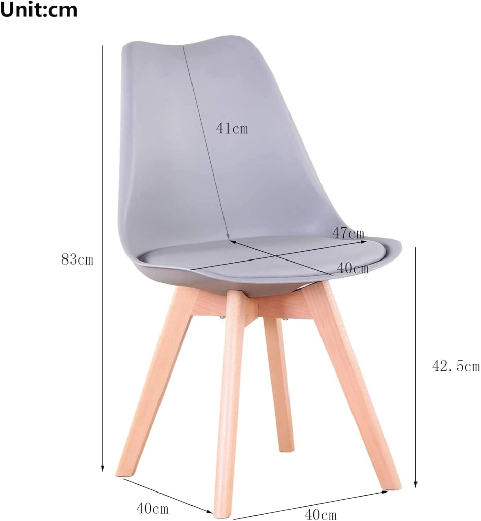 GrandCA HOME Set di 4 Sedie da Pranzo con Gamba in Faggio Massello, Design Retrò, Sedia Imbottita, Sedia da Cucina, in Legno,Grigio
