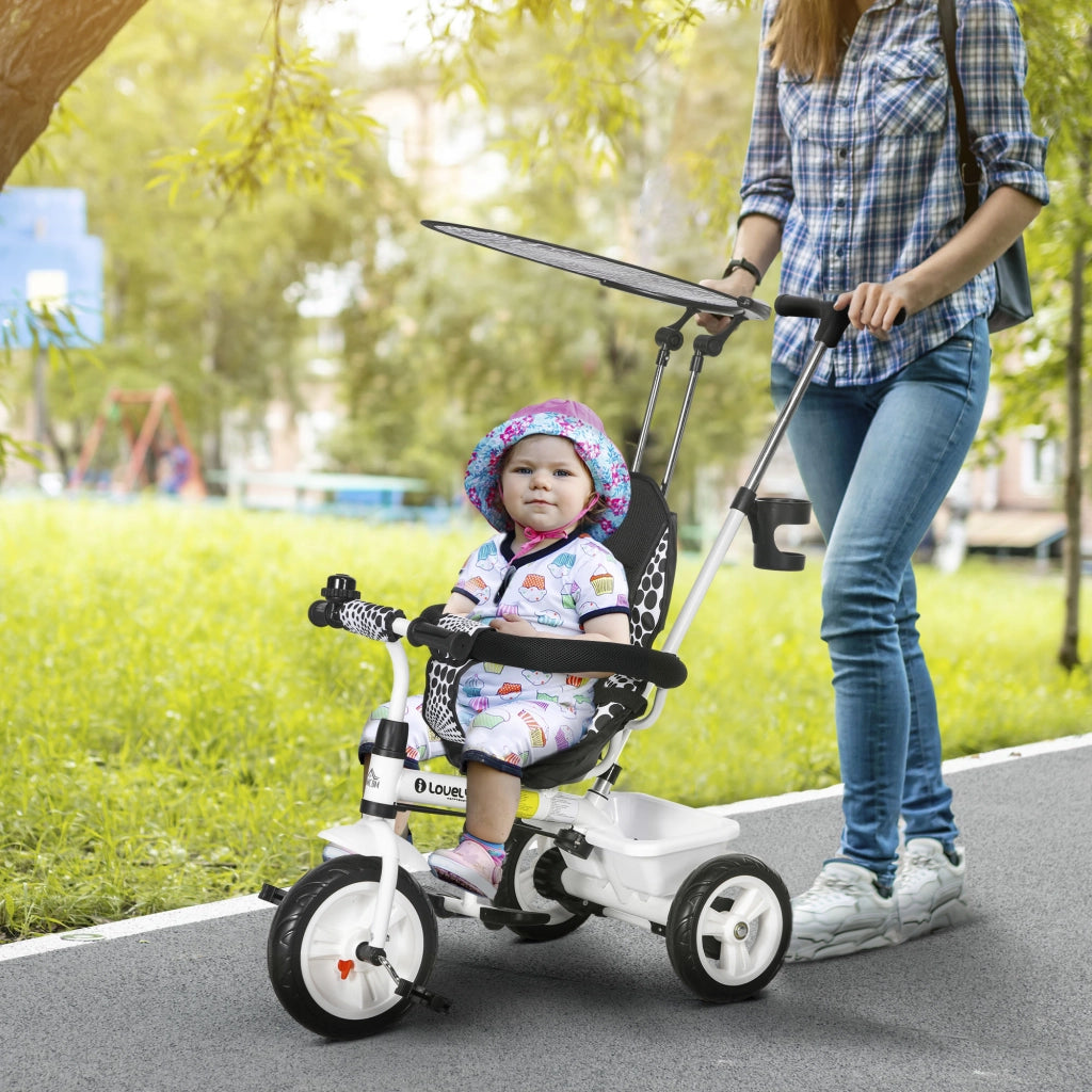 Triciclo per Bambini con Cestino e Ombrellino ¨C zephmum ¨C 105x47x98 cm Bianco e Nero