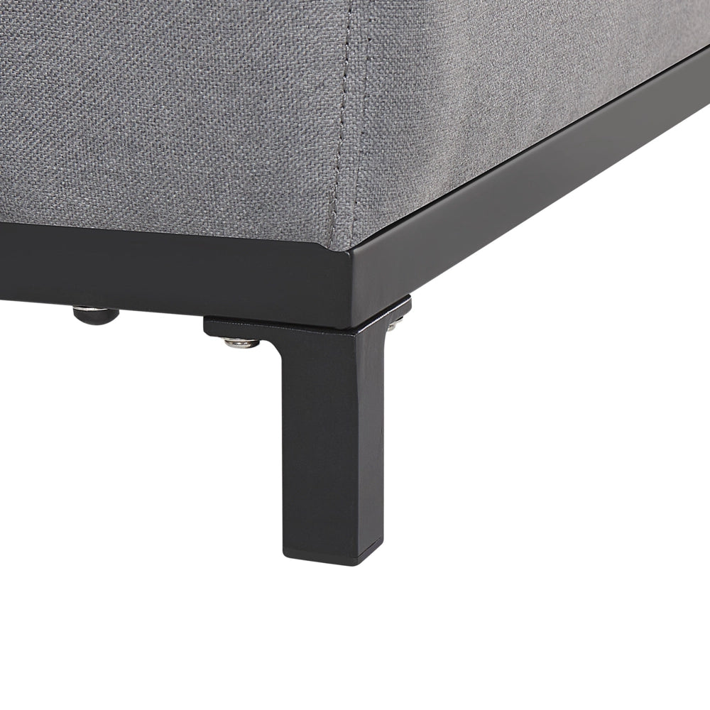 Rivestimento in tessuto grigio ottomana Gambe in alluminio Nero Struttura in metallo Resistente all'acqua per esterni e interni