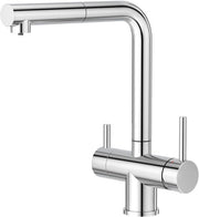Crea 3 viei rubinetto da cucina con doccia, rubinetto da cucina 360° girevole, rubinetto 3 vie per filtro acqua, rubinetto acqua potabile con 2 maniglie, rubinetto 3 in 1 per lavastoviglie, cromato