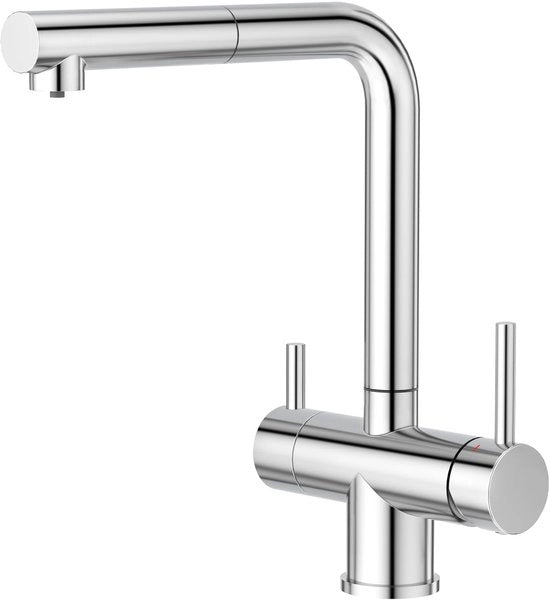 Crea 3 viei rubinetto da cucina con doccia, rubinetto da cucina 360° girevole, rubinetto 3 vie per filtro acqua, rubinetto acqua potabile con 2 maniglie, rubinetto 3 in 1 per lavastoviglie, cromato