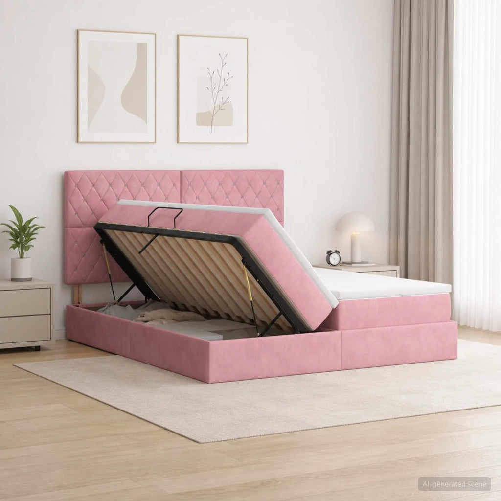 Letto con Contenitore con testiera Rosa 200 x 200 cm Velluto 3459824