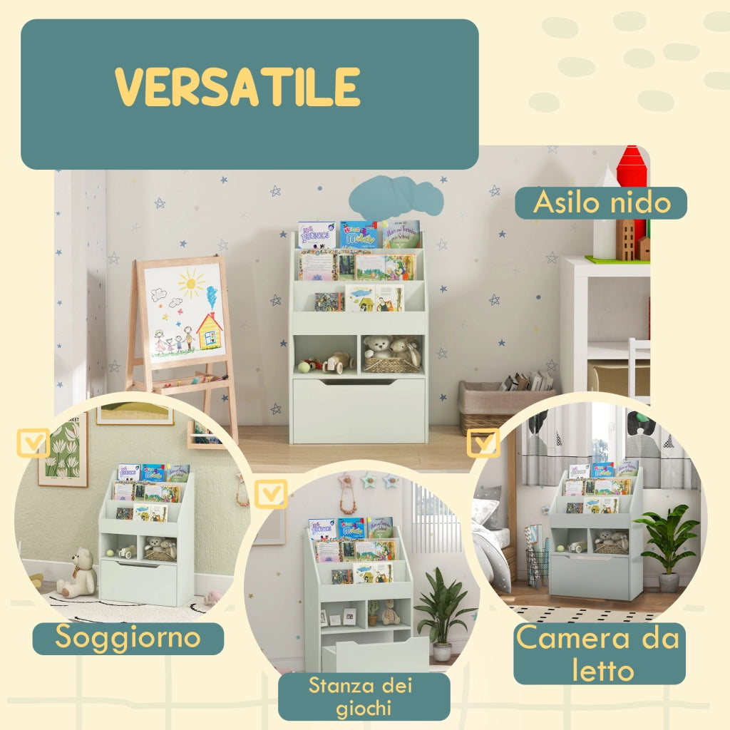 Libreria bambini con ripiani e cassetto ¨C Xylo ¨C MDF verde 60x29.9x90cm