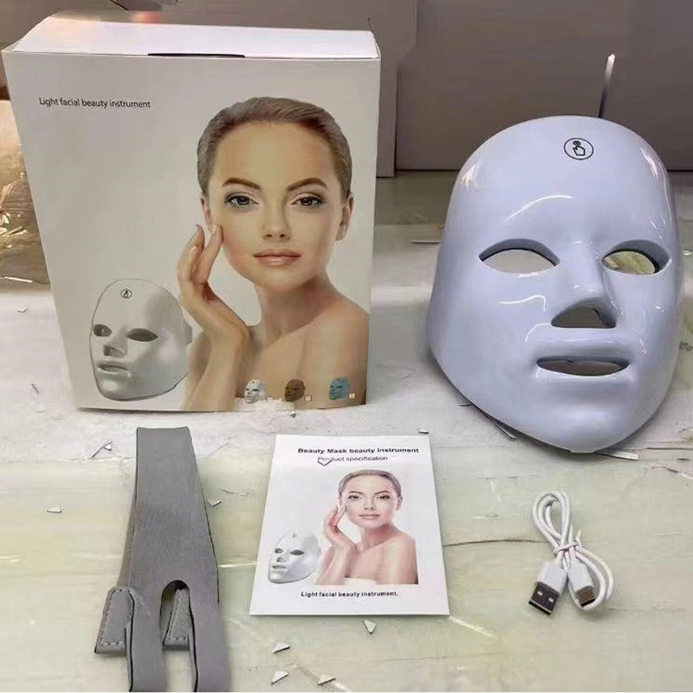 Trade Shop - Maschera Per Fototerapia A Led Con Trattamento Luce A 7 Colori Per Cura Pelle Viso -