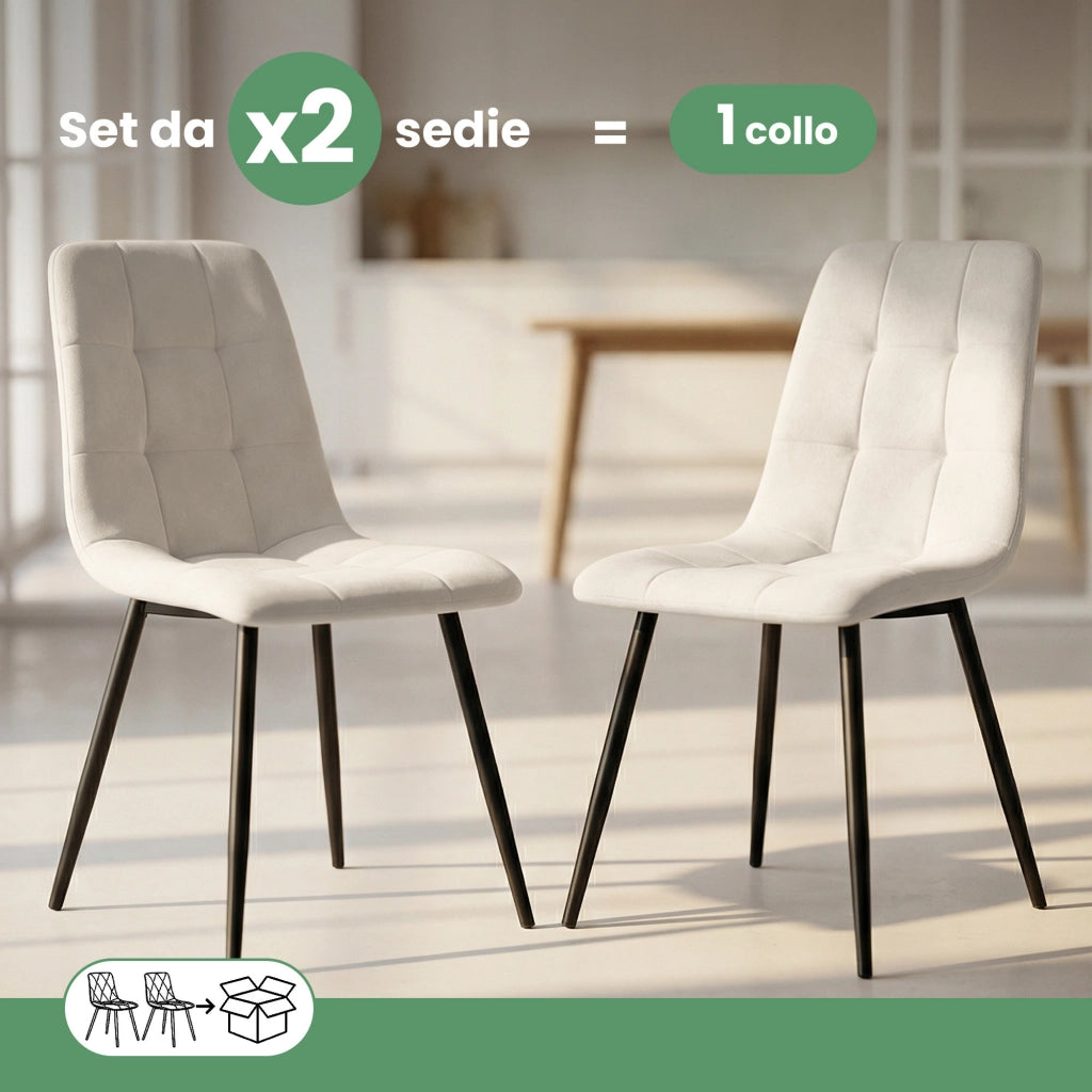 Set di 2 Sedie in velluto trapuntate NERO Beige gambe nere