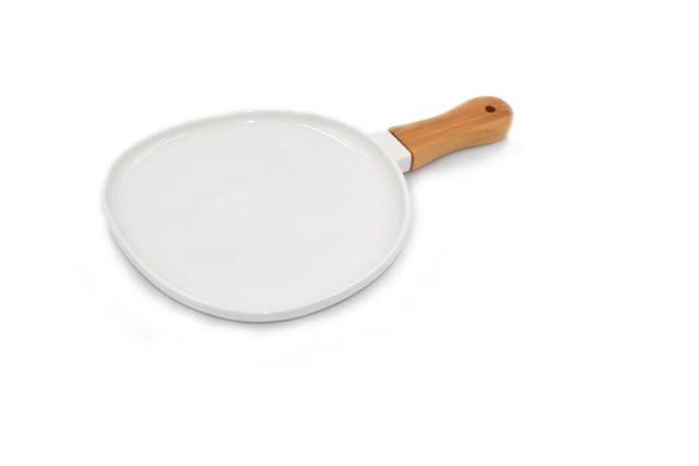 Paletta Vassoio in Porcellana Bianco con Manico in Legno 19 cm
