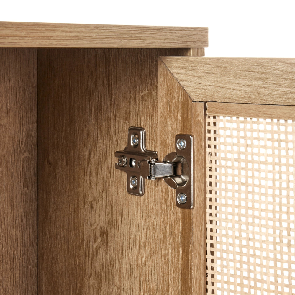 Armadietto da bagno in particelle di legno chiaro Rattan intrecciato 40 x 60 cm Boho Design