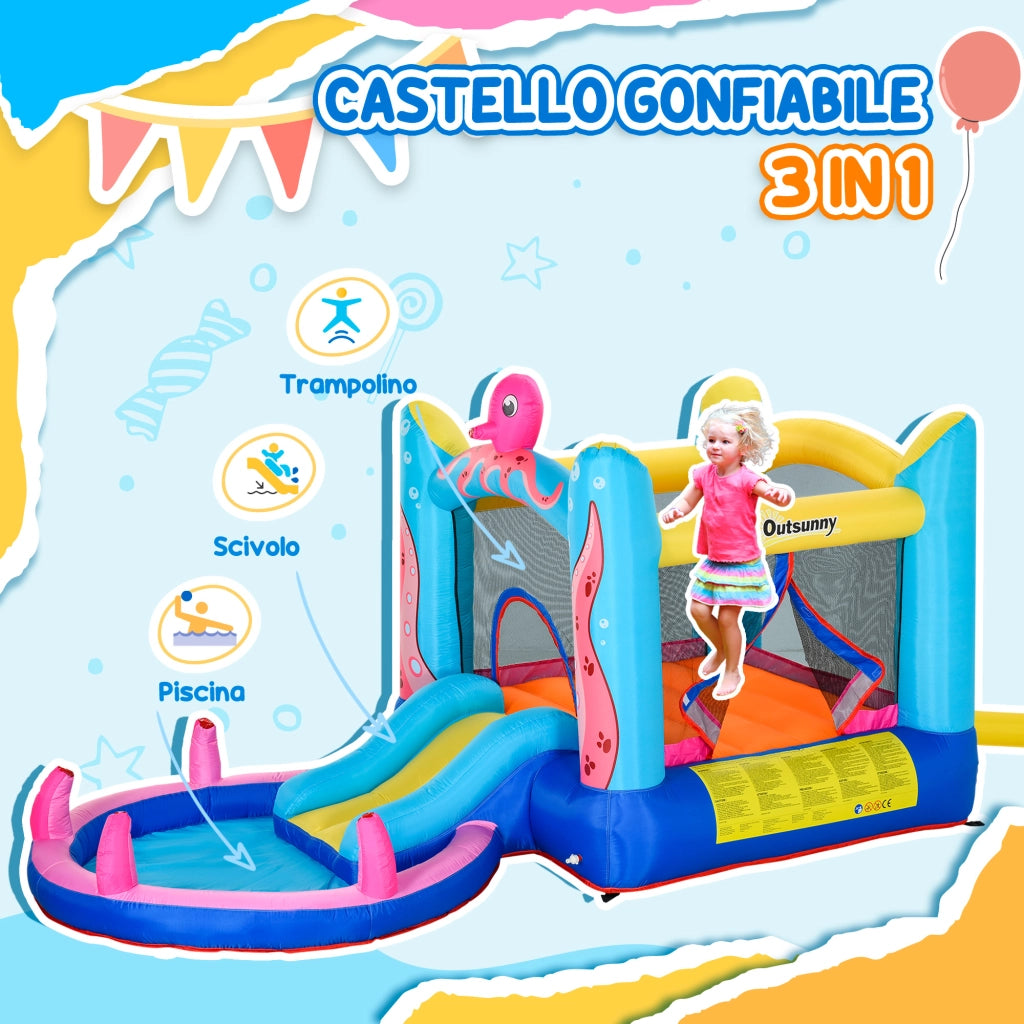 Castello Gonfiabile per Bambini con Scivolo e Piscina ¨C zephmum ¨C Grigio 3.6x1.75x1.8m