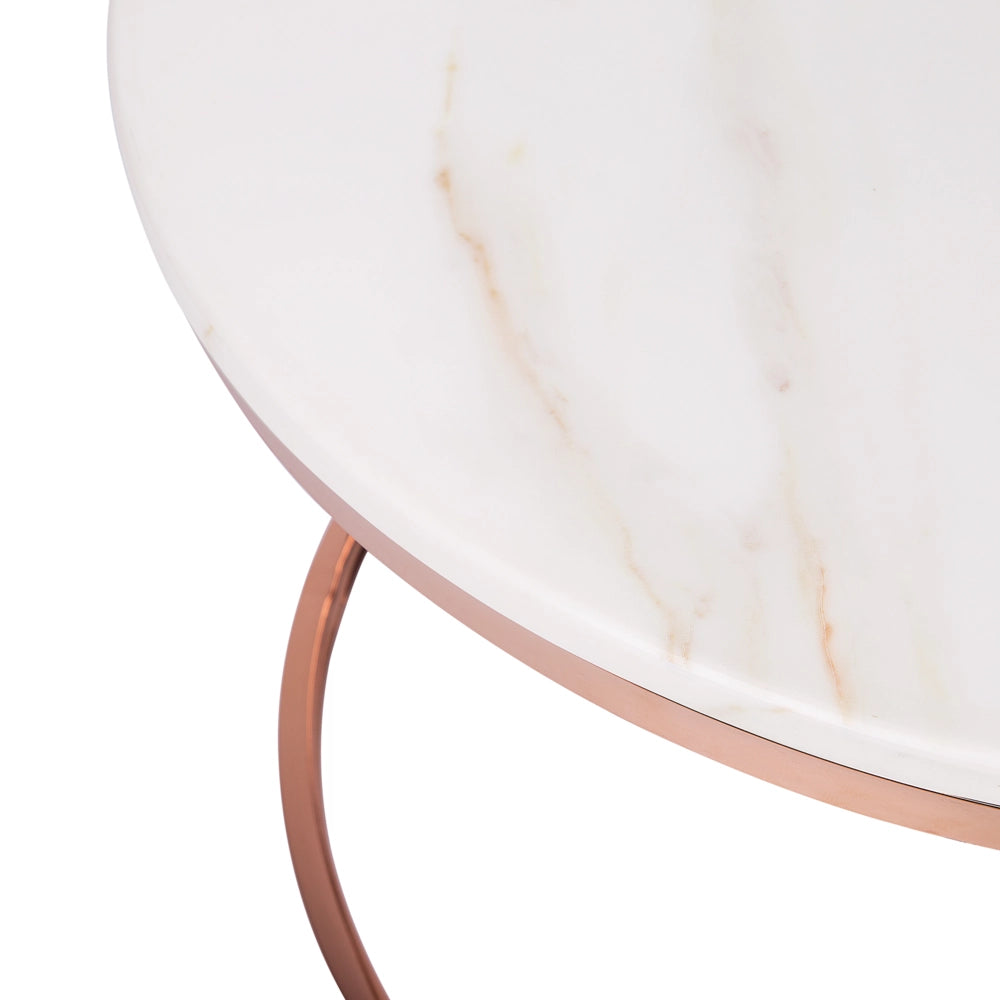 Tavolino in metallo color beige rame 70 cm Piano in MDF effetto marmo soggiorno stile moderno