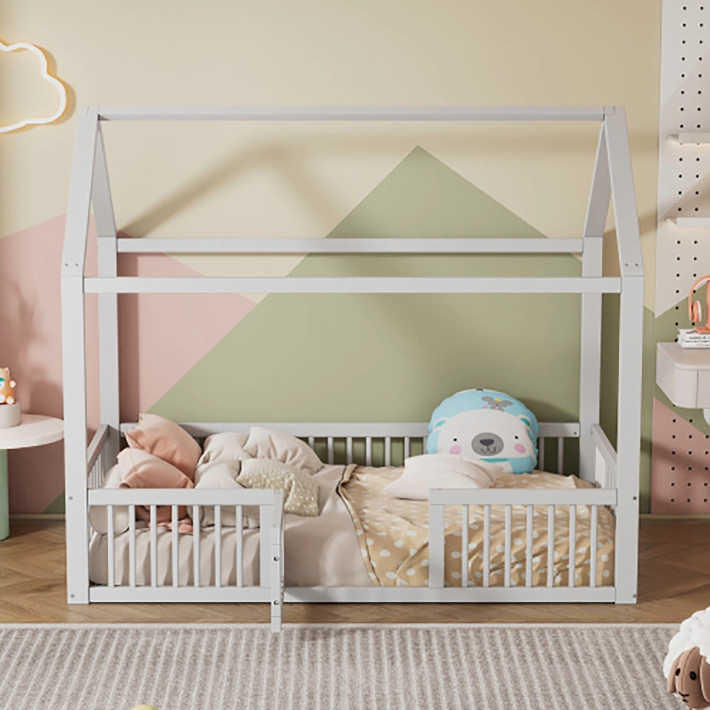 Letto singolo per ragazzi - Xylo - 90x200 cm - Bianco - Porta integrata