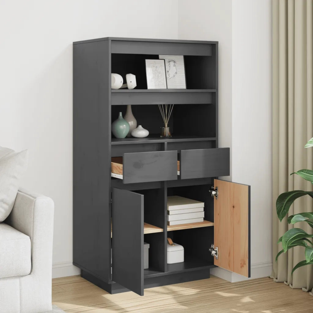 Credenza-Buffet-Armadio da cucina Grigia 60x40x116,5 cm in Legno Massello di Pino