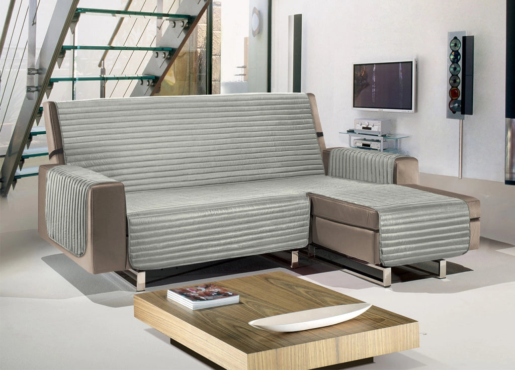 Copridivano Con Penisola Trapuntato Modello Best Colore Grigio Chiaro - 280 cm - Grigio Chiaro