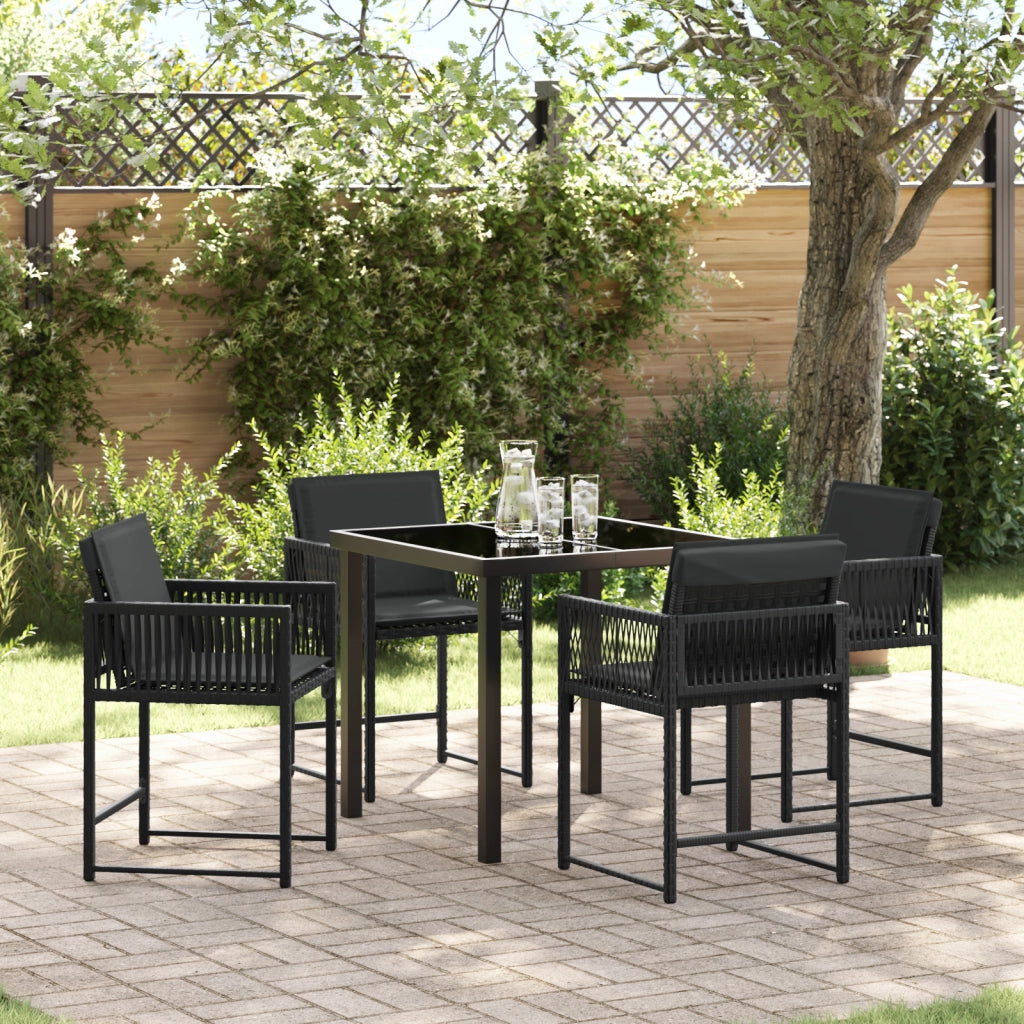 Set da Pranzo da Giardino da 5 Pezzi con Cuscini Rattan PE Nero