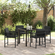 Set da Pranzo da Giardino da 5 Pezzi con Cuscini Rattan PE Nero