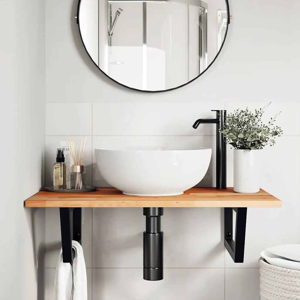 Ripiano a Parete per Lavabo in Acciaio e Massello di Acacia 3302831