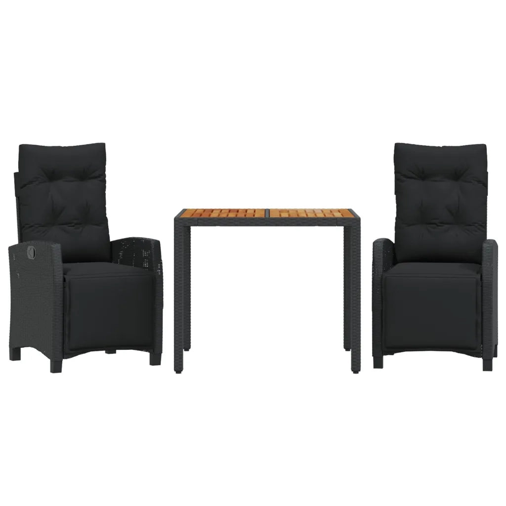 Set da Pranzo da Giardino 3 pz con Cuscini Nero in Polyrattancod mxl 111006