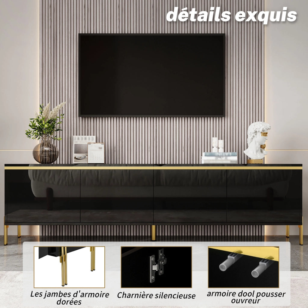 Mobile TV con 4 ante; passacavi preforati; finitura lucida e piedi in metallo; per soggiorno; 170 Ã— 38 Ã— 50 cm