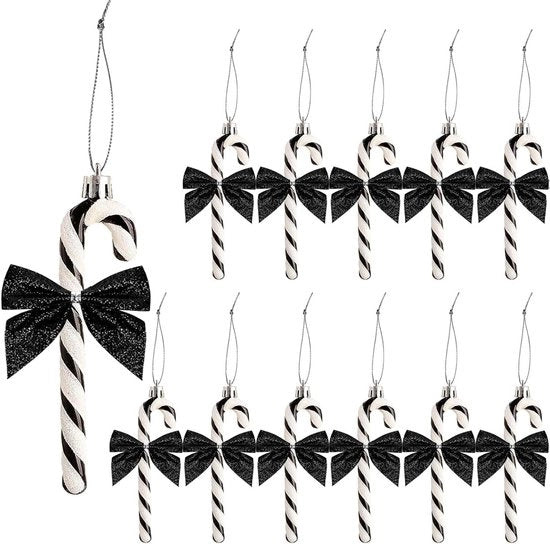 Decorazione di Natale a forma di albero 12 pezzi con candele, nastri e candelabri - nero, decorazione e ornamento con corda