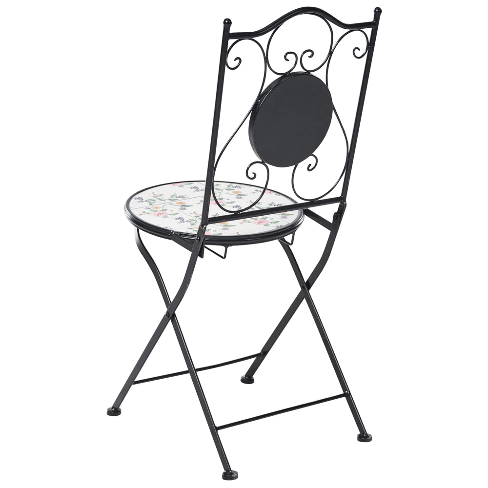 Set da bistrot in ferro nero con piastrelle rotonde in ceramica a mosaico stile ferro battuto pieghevole