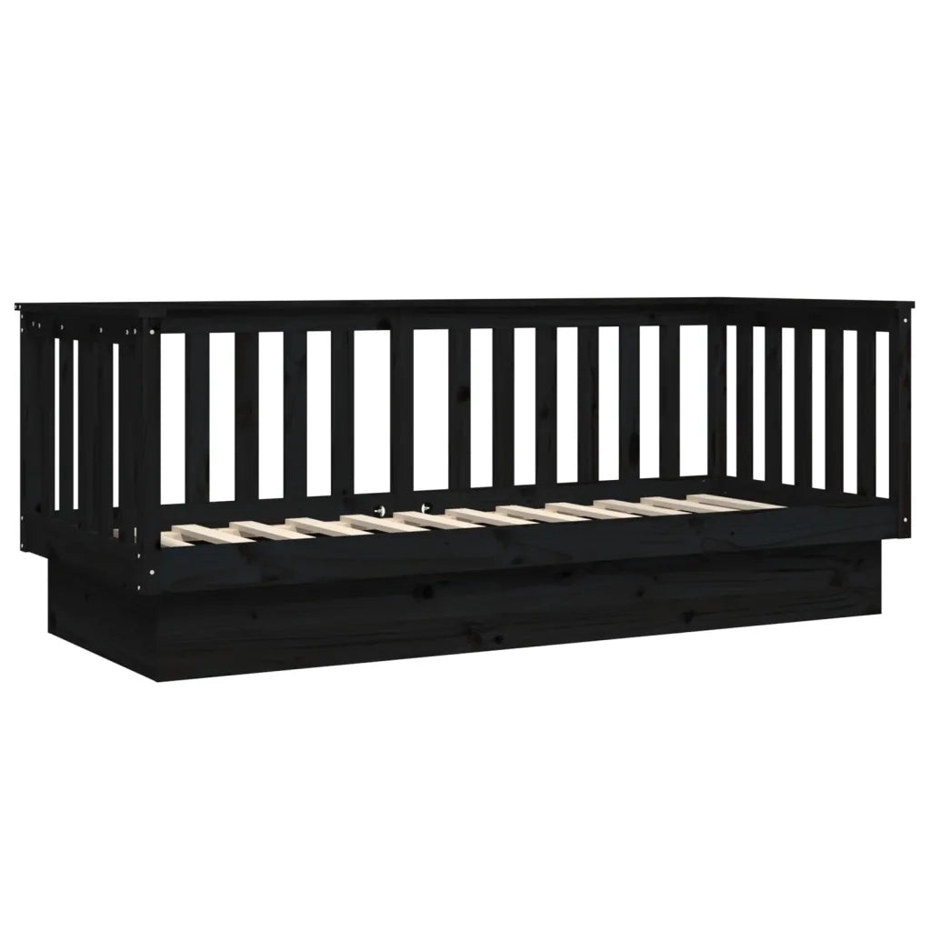 Letto singolo | Letto per adulti | Dormeuse Nera 90x190 cm in Legno Massello di Pino
