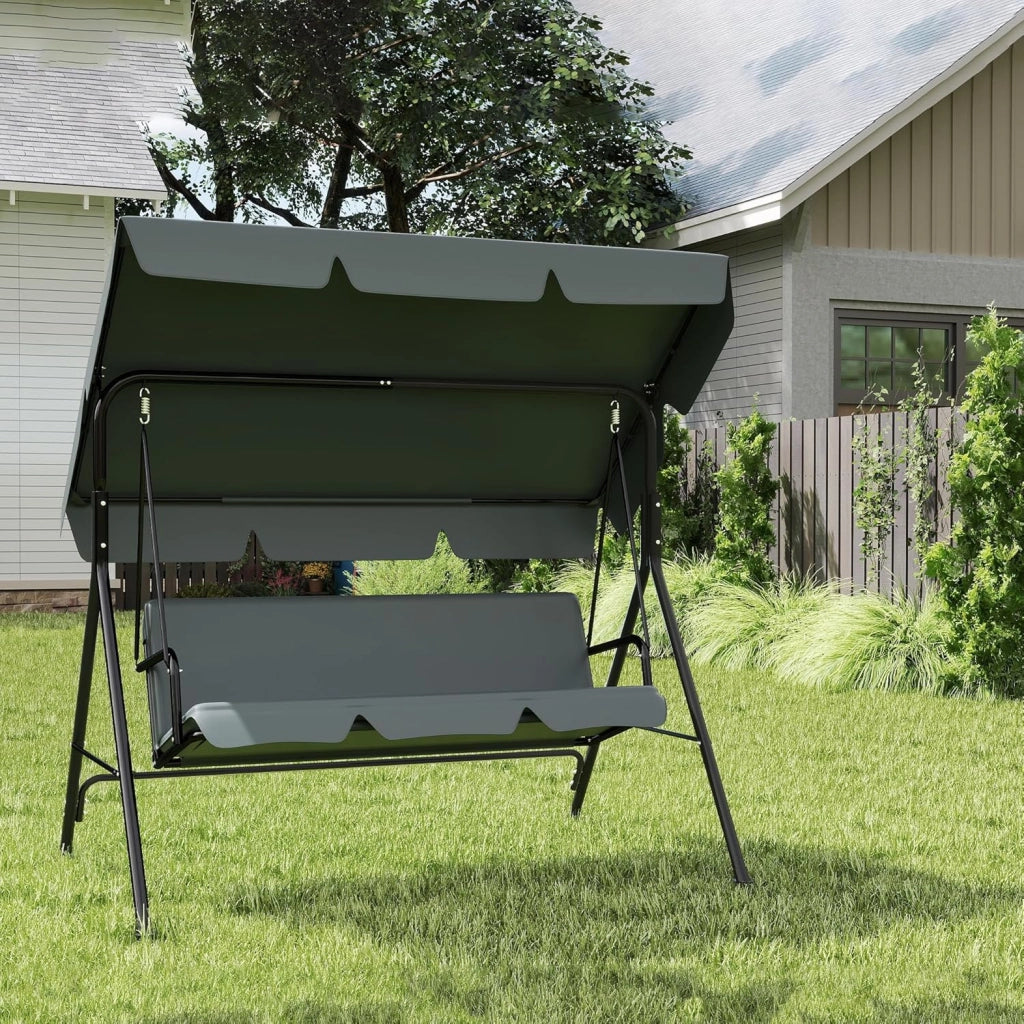 Dondolo da giardino a 3 posti, con rivestimento regolabile sul tetto, panca a dondolo da giardino, altalena sospesa, portata fino a 200 kg, 193 x 110 x 152 cm, antracite