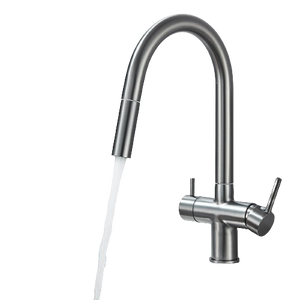 Jana | Raccordo estensibile premium a 3 vie grigio titanio opaco | Rubinetto osmosi da cucina in acciaio inox |. Filtro 3 connessioni ad arco alto