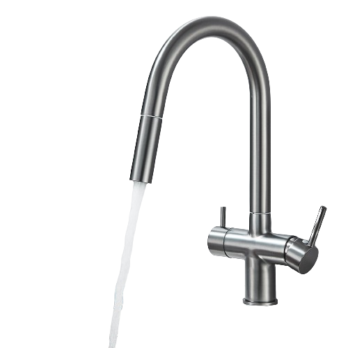 Jana | Raccordo estensibile premium a 3 vie grigio titanio opaco | Rubinetto osmosi da cucina in acciaio inox |. Filtro 3 connessioni ad arco alto