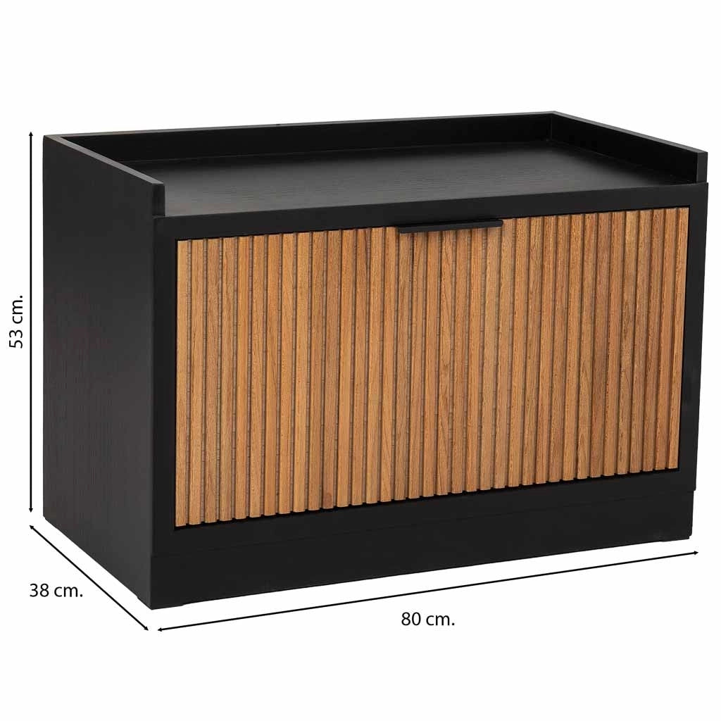 Sgabello porta scarpe in legno e metallo nero 80x38x53