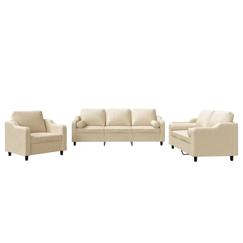 Set Divani 3 pz con Cuscini Crema in Tessuto