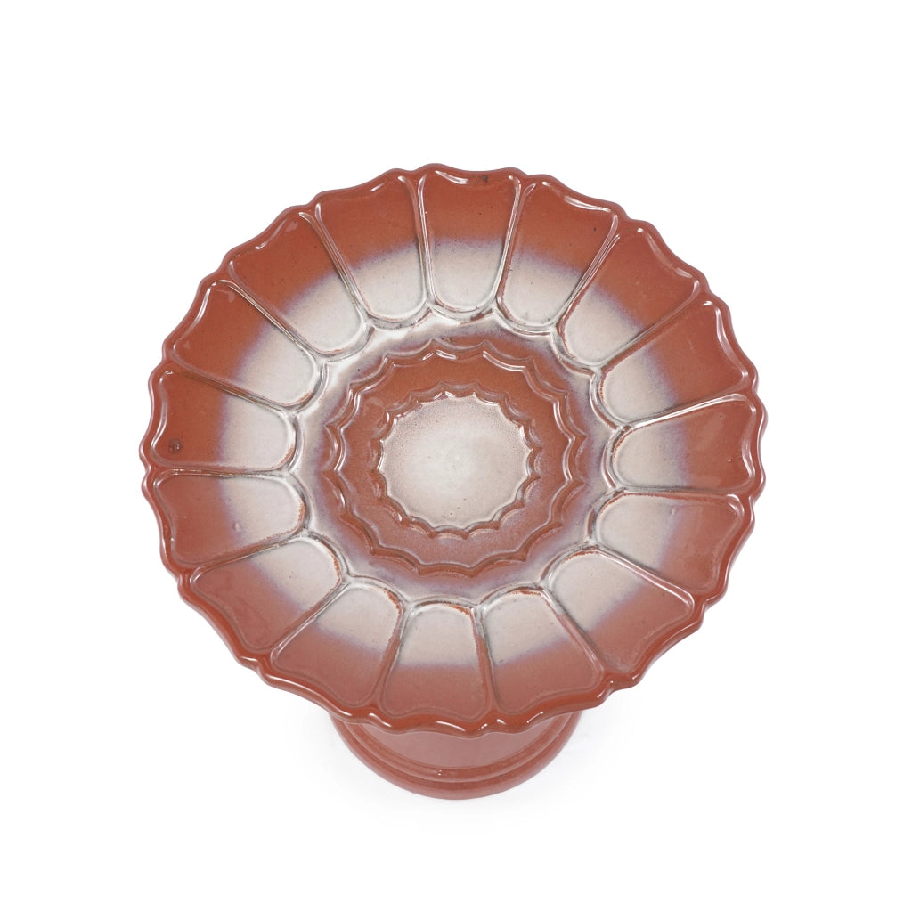 Fontana da giardino in ceramica fatta a mano con vasca ampia e base alta smaltata rosso ruggine 51 × 40 × 52 cm