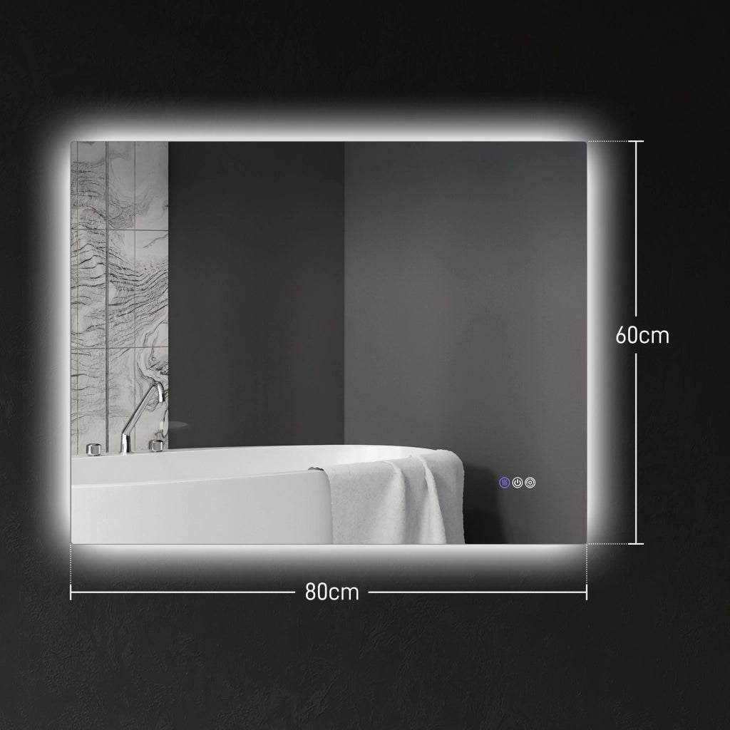 Specchio da Bagno Anticondensa con Luminosit¨¤ e Colore Regolabili, in Vetro e Lega di Alluminio, 80x60x4 cm