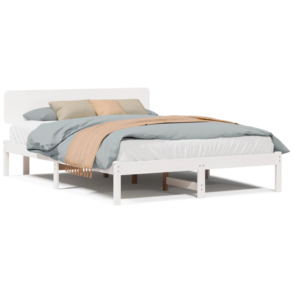 Struttura Letto con Testiera Bianca 160x200 cm Legno Massello di Pino