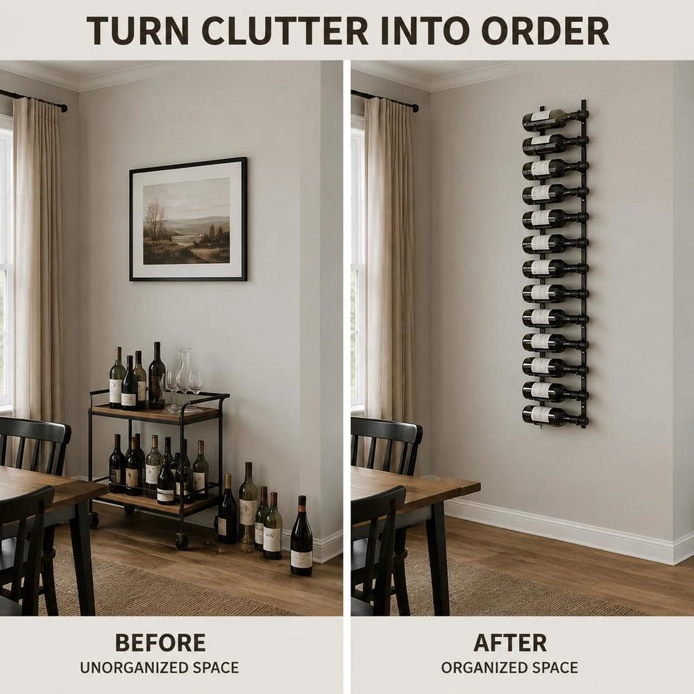 Wall-mounted Wine Rack For 24 Bottles, Black Iron