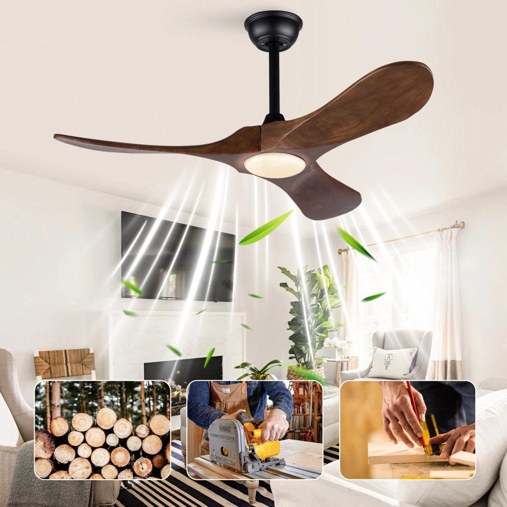 Ventilatore da soffitto da 42 pollici con luce LED dimmerabile e telecomando; nero e noce scuro