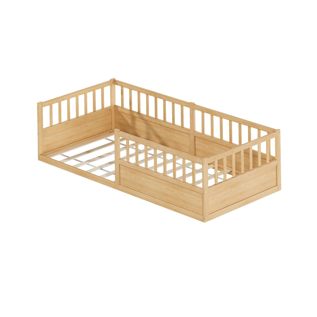 Letto per bambini, 90 x 200 cm, struttura in legno massello, sponde di sicurezza, colore naturale