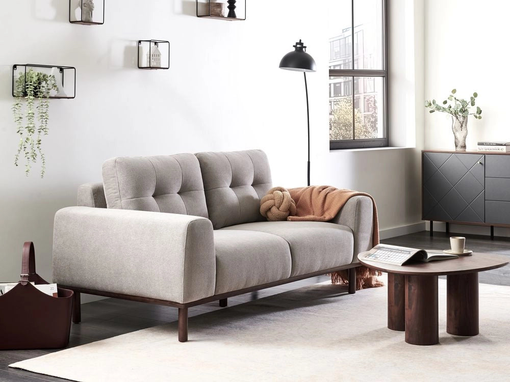 Divano a 2 posti in tessuto Grigio chiaro Soggiorno in stile moderno Gambe in legno scuro