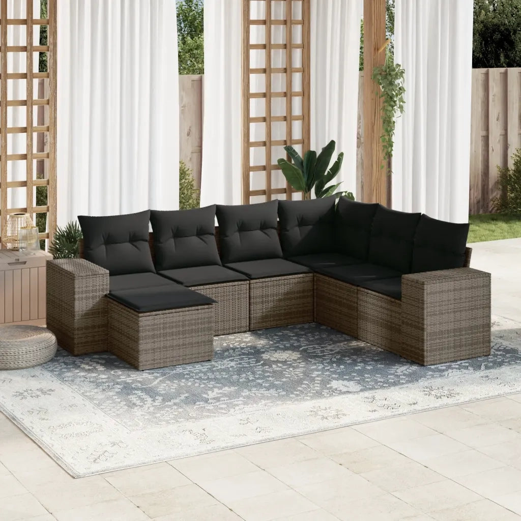 vidaXL Set Divani da Giardino 7 pz con Cuscini Grigio in Polyrattan