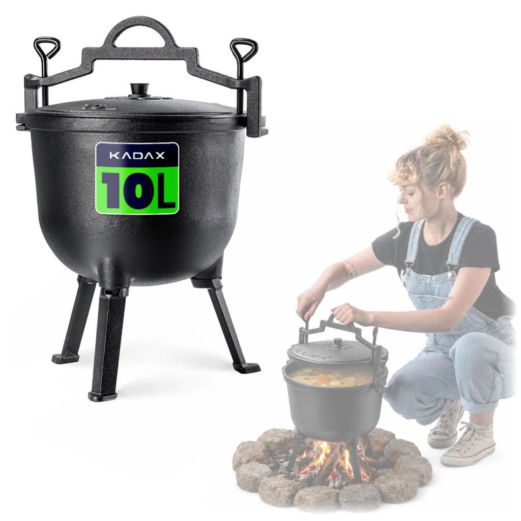 Calderone da caccia in ghisa KADAX 10L per falò, griglia e arrosto.
