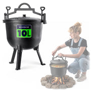 Calderone da caccia in ghisa KADAX 10L per falò, griglia e arrosto.