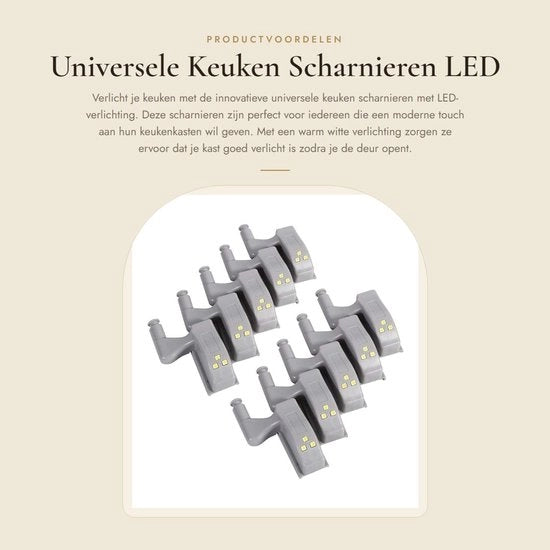 Scharnieri universali per cucina con illuminazione LED - luce calda - duraturi e facili da installare - ideali per armadi cucina - 10 pezzi