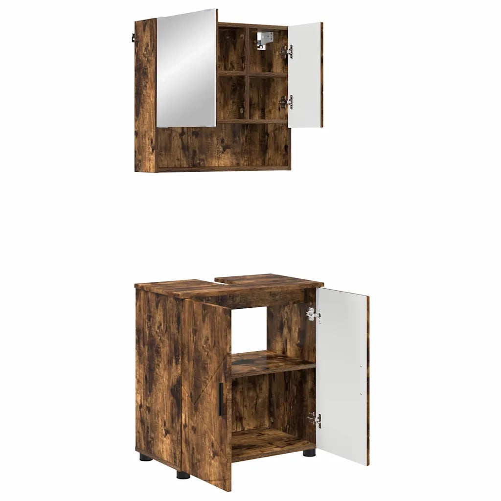 Set di mobili per il bagno Montaggio a parete 2 pcs Rovere fumé 3392938